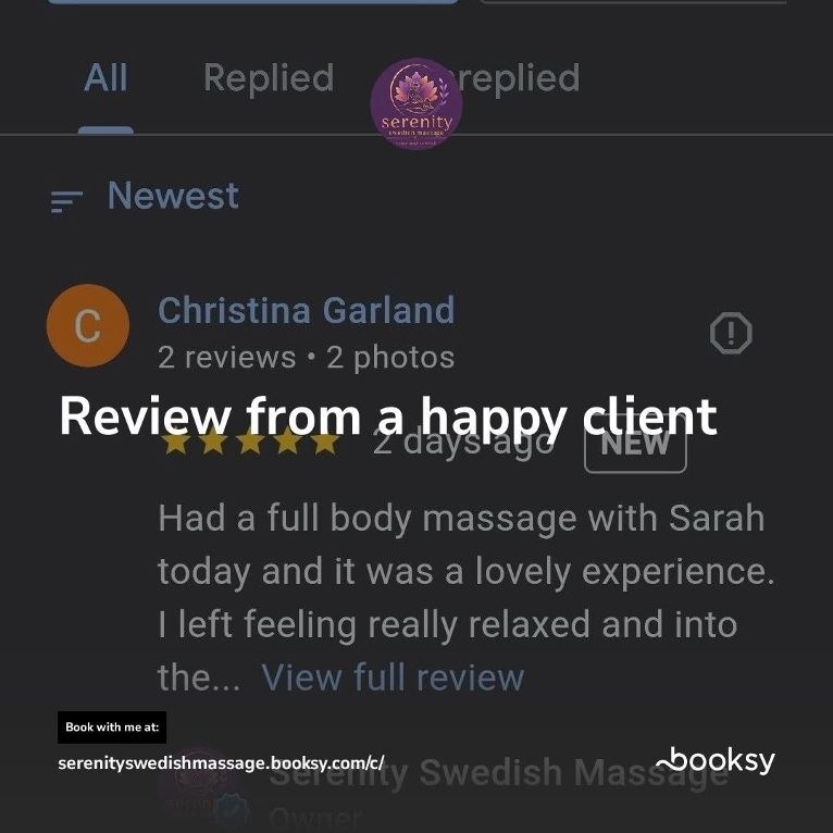 Serenity Swedish Massage Google review screenshot